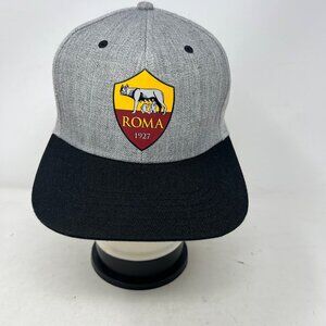 AS Roma Soccer Football‎ Flat Bill Baseball Hat Gray Wool Blend Gear Snap Back